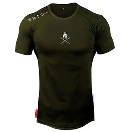 Summer mens gyms T shirt Crossfit Fitness Bodybuilding Fashion Male Short clothing New Designer Tee Tops With Plus Size