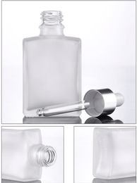 Clear Frosted Black 30ml Empty Glass Dropper Bottles Wholesale 1OZ Square Refillable Bottle with Black Gold Silver Lids for Essential Oil