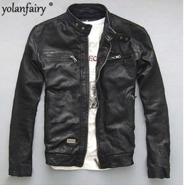 Men's Jackets Yolanfairy Spring Autumn Men's Genuine Leather Jacket Short Slim Motocycle Jackets for Men Outerwear Jaqueta De Couro