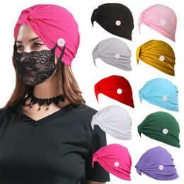 Solid Colour Button Caps Non-slip Mask Holder Hat Turban Hats For Women Men Protective Ear