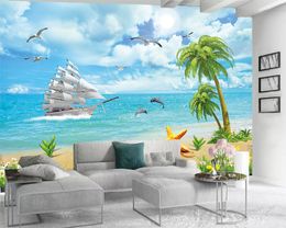 3d Bedroom Wallpaper 3d Wallpaper For Kitchen Beautiful White Sailboat Dolphin Seascape 3d Wall Paper for Living Room Custom Photo