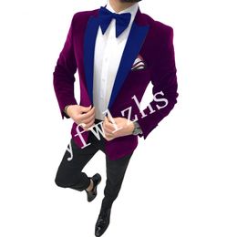 Newest Velveteen Groomsmen Peak Lapel Wedding Groom Tuxedos Men Suits Wedding/Prom/Dinner Man Blazer Jacket Tie Pants T196