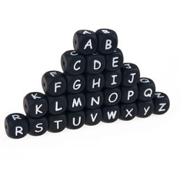 Black Silicone Alphabet Teething Beads 12mm Silicone Nursing Teether Chewable Bead Food Grade DIY Baby Teething Jewellery Necklace Accessories