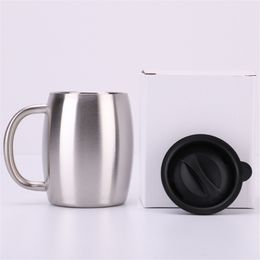 Beer Mug Coffee Tumbler 400ml 14oz 18/8 Stainless Steel Belly Camping Tea Cup 2 Walls No Vacuum Water Insulated Glass Optional Lid