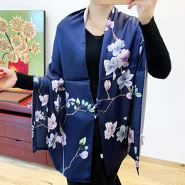 Middle Guofeng Double-sided Double Layer Mo Lan Di Color System Handmade Buckle Shawl Scarf Silk Long Money Satin Silk Scarf