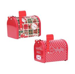 Christmas Iron Candy Boxes Red Plaid Iron Mail Post Kid's Christmas Mailbox Gift Boxes Xmas Bakery Packaging Gifts Box Decorations LSK947