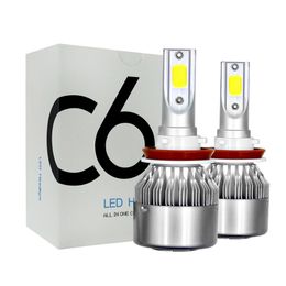 C6 LED Faróis de carro 72W 7600LM COB Lâmpadas de farol automático H1 H3 H4 H7 H11 880 9004 9005 9006 9007 Luzes de estilo de carro