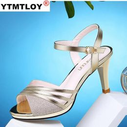 Summer Gold Silver Ankle Strap High Heels Shoes Women Sandals Peep Toe Sexy Party Female Ladies Shoes Woman Sandalias