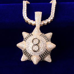 Full Zircon Gold Color Spherical Pendant Necklaces With Tennis Chain Bling Black Cubic Zircon Men's Hip hop Rokas Jewelry