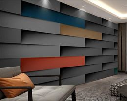 Custom Photo 3d Wallpaper Mural European Modern Minimalist Rectangular Colour Black and White Horizontal Strips 3d Geometric Wallpaper