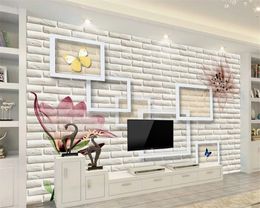 Romantic Floral 3d Wallpaper Modern Minimalist Hand-painted Flowers and Butterflies Brick Wall Romantic Scenery Mural Wallpaper