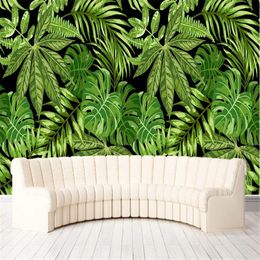 southeast asia art UK - Milofi custom Southeast Asian style green palm tree leaf art mural living room bedroom wallpaper background wall