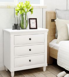 3 -Drawer Nightstand Storage Solid Wood Gabinet Modern Bedroom Furniture WF193010AAK - منضدة أنيقة ووظيفية