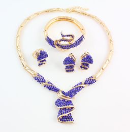 Conjuntos Beads Jóias Africano para colar de cristal Mulheres Azul Brincos Bangle pingente anel Wedding Dress Acessórios