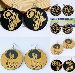 New wooden earrings geometric African black carved round earrings wood color earrings wholesale free ship