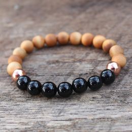 MG0974 Sandalwood Grounding Bracelet Empath Black Obsidian Negative Energy Protection Bracelet Crystal Handmade Bracelet