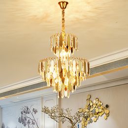 LED Modern Chandelier Bright Luxury Golden Mirror Surface Crystal Chandeliers Lights Fixture Dining Room Restaurant Home Indoor Lighting