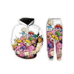 New Fashion Men/Womens Cartoon Network Rugrats Funny 3D Casual Print Hoodie+Pants ZX13