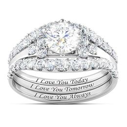 Luxury Silver Gold Three in One Stackable Diamond Rings With Side Stones I Love You Always Bridal Engagement Wedding Rings Love Ring Anniversary Gift