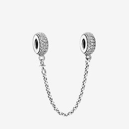 Sparkling Pave Safety Chains Clip Charm Sterling Silver Snake Chain Bracelet Making accessories with Original box for Pandora Safety Chain