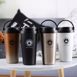 Insulated Coffee Mug Stainless Steel Vacuum Cup Double Wall Thermo Mugs With Handle Lid Office Water Cups 500ml Car Bottle YFAB2273