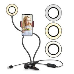 Selfie Ring Light with Flexible Mobile Phone Holder Lazy Bracket Desk Lamp LED Light for Live Stream Party Favor Lampe De Bureau Mobile