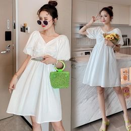Maternity Clothes Summer V Neck Short Sleeve Easy Matching Loose Stylish Dress for Pregnant Women Mom Dress