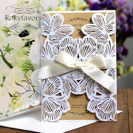 50pcs Laser Cut Rose Floral Invitation Card Wedding Paper Card Engagement Supplies Event Card Anniversary Birthday Ideas Full Set