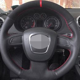 DIY Black Genuine Leather Suede Car Steering Wheel Cover for Audi A5 2008-2010 A3 8P 2008-2013 A6 C6 A4 B8 2008-2010277v