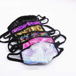 Maschera per il viso con paillettes a 7 colori Maschera protettiva per paillettes Bling Bling lavabile riutilizzabile Maschera protettiva per la bocca PM2.5