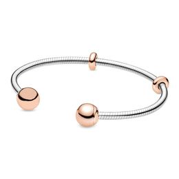 2019 NEW 588291 100% 925 Sterling Silver Winter Rose Gold Snake Chain Style Open Bangle Bracelet Fit DIY Bead Original Fashion Girl Jewellery