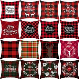Christmas Pillowcase Cover Red Plaid Sofa Throw Pillow Covers Deer Printed Cushion Cover Bedding Accessories Supplies 33 Designs BT167