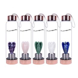 10pcs 550ml 304 Stainless Steel Natural Quartz Gemstone Crystal Gem Elixir Healing Glass Water Bottle 3inch Angel Cup Crystal Wand