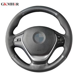 GKMHiR DIY Black Carbon Fiber Leather Car Steering Wheel Cover for BMW 316i 320i 328i 320d F20 F45 F30 F31 F34 F32 F33 F36