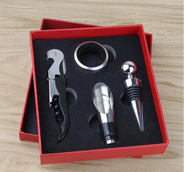 4 Piece Set Stainless Steel Wine Bottle Opener Set Hippocampus Knife Stopper Pourer Accessories Home Supplies Bar Counter Tools DHL free