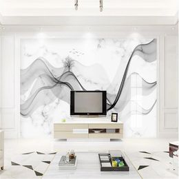 Milofi new Chinese abstract lines ink landscape marble pattern wallpaper mural TV background wall