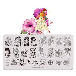 steel stamping Canada - Nail Art Templates ShopAnts Stamping Plates Beautiful Girl And Flower Women Butterfly Image Stainless Steel Stencil Stamp Mold Template