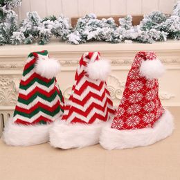Striped Santa Hat Knitted Woolen Christmas Decorative Striped Hat 44*33cm Green Red Snowflake Striped Santa Hats