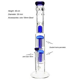 Hookahs 18 ''Wholesale Glass Bong 18.8mm joint two layer 8-arms dome perculator Green/Bule Colour Random