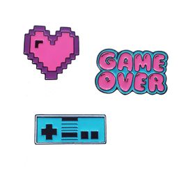 Japanese style cute cartoon pixel love heart game console game over pin badge brooch