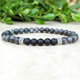 MG0715 6 mm Gray Larvikite Black Onyx Bracelet Mala Healing Bracelet New Calming Stress Bracelet Yoga Spiritual Jewelry