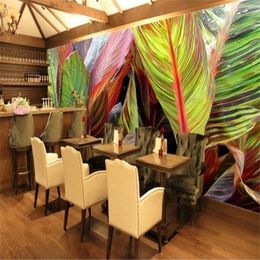 Milofi hand painted tropical rain forest plant banana leaf mural wallpaper background wall