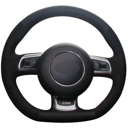 diy Hand sewing customization Black Suede&Hole Leather Steering Wheel Hand-Stitch on Wrap For Audi TT 2008-2013 car accessories