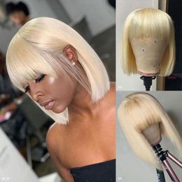Ishow Brazilian 613 Blonde Colored Short Bob Wigs Straight Human Hair Wigs with Bangs Indian Hair Peruvian None Lace Wigs for Blac2147582