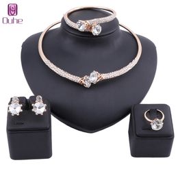 Bridal Dubai Gold Jewelry Sets Crystal Necklace Bangle Earring Ring Nigerian Wedding Party Women Jewelry Set