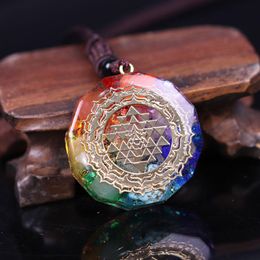 Orgonite Pendant Copper Sri Yantra Necklace Sacred Geometry Chakra Energy Necklace Meditation Jewellery 7 Colours Stone
