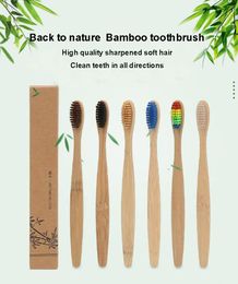 7 Colors Head Bamboo Toothbrush Natural Raw Handle Rainbow Colorful Toothbrush Soft Bristles Environmental