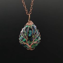 Copper wire winding tree of life water drop shell necklace energy stone necklace