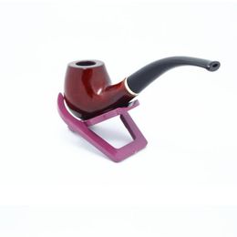 30pcs Free Shipping Classic Wooden Smoking Tobacco Pipe Black Bent Stem with Filter Red Stand and Black Pouch