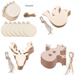 Xmas Tree Hanging Pendants 10PCS/LOT Wood Snowflake Angel Snowman Bell Hanging Pendant Christmas Home Decoration